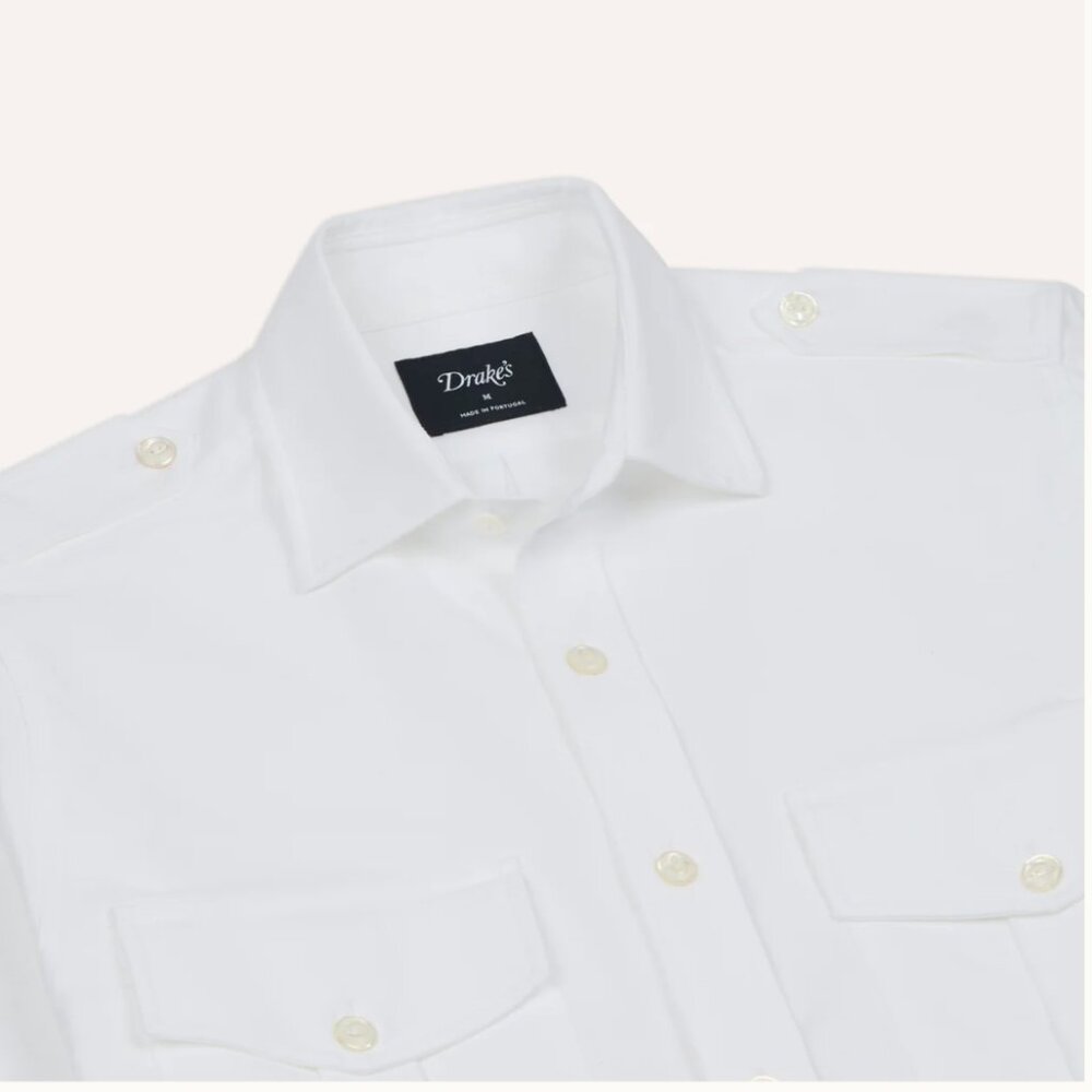 Drakes - White Oxford Cotton Military Shirt - Size 15